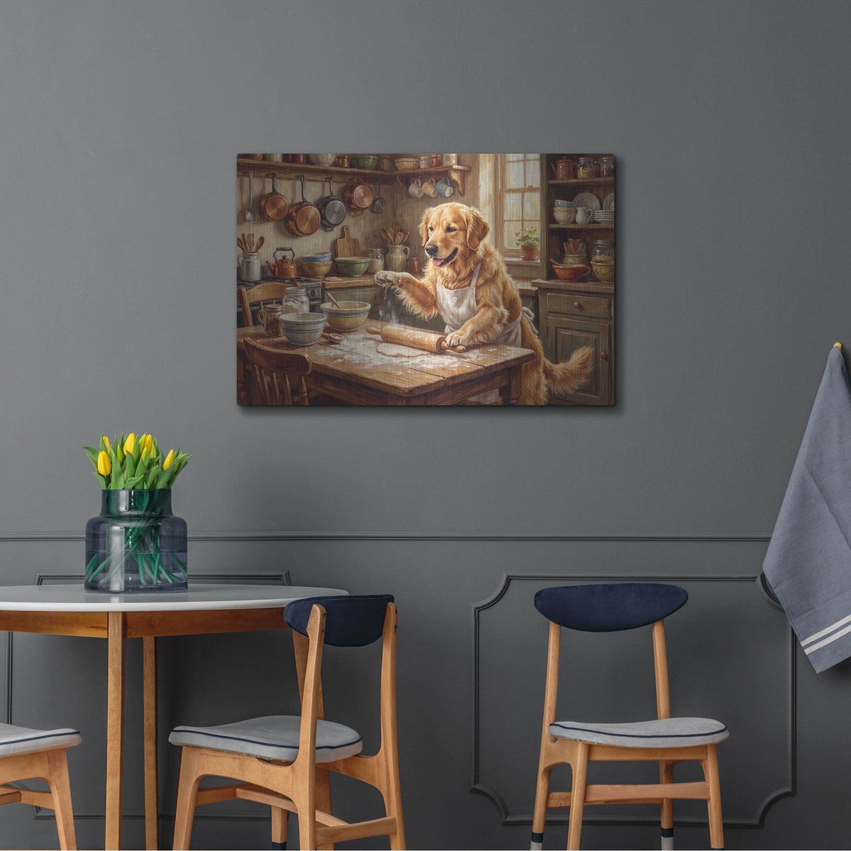 'Golden Retriever In The Kitchen' by Rich Monet Metal Wall Art