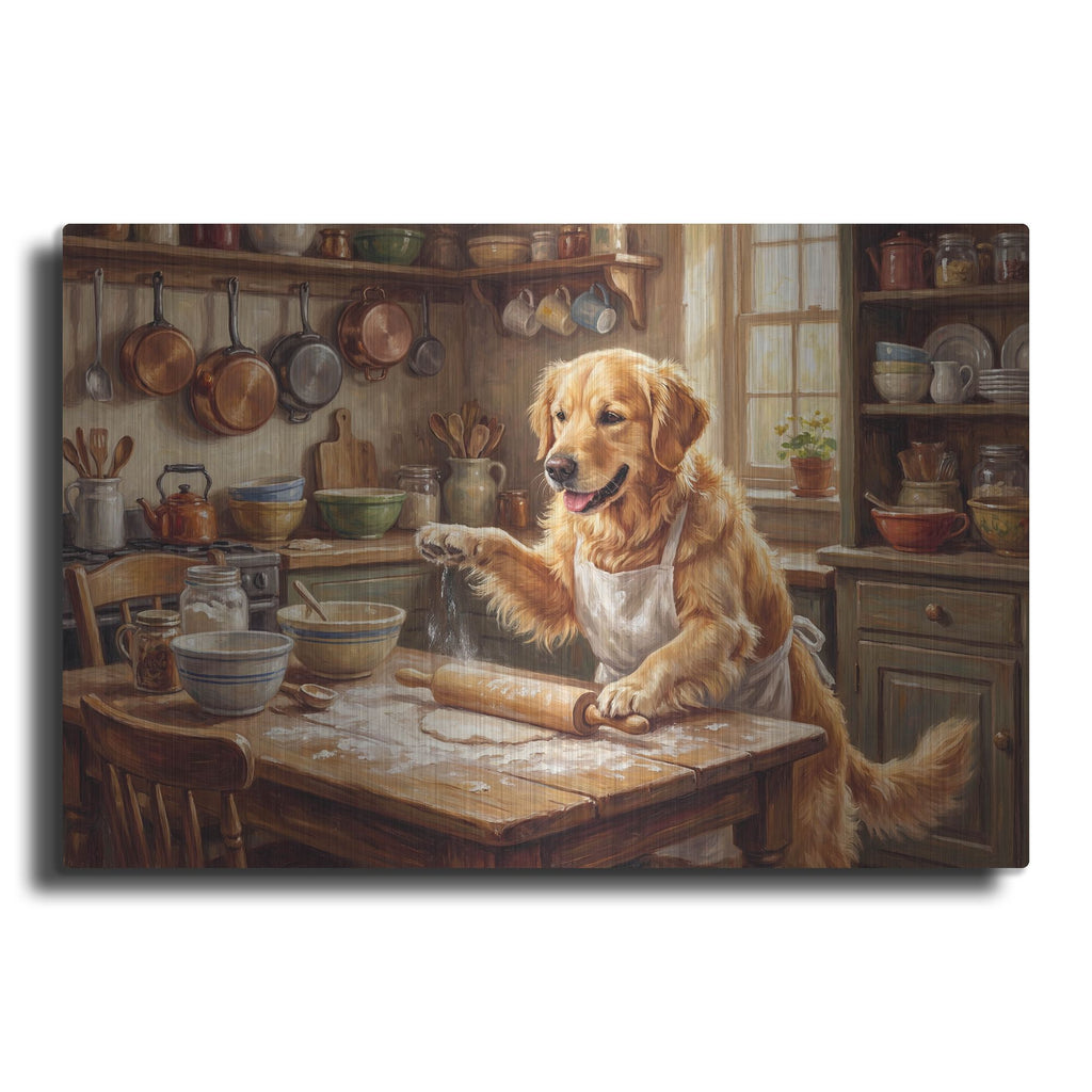 'Golden Retriever In The Kitchen' by Rich Monet Metal Wall Art