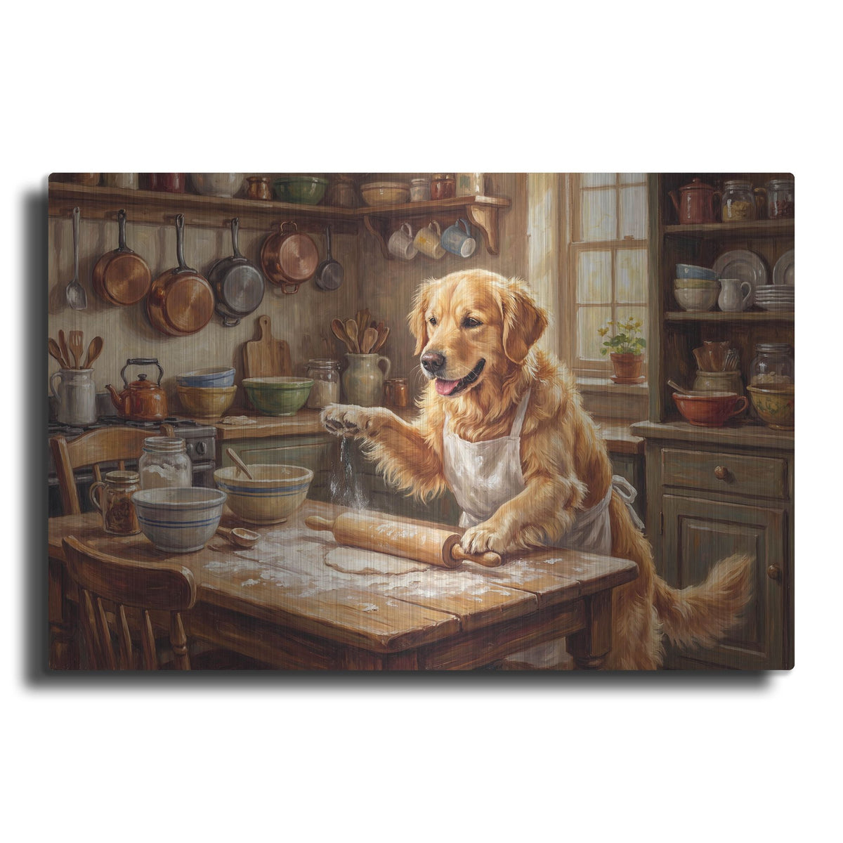 'Golden Retriever In The Kitchen' by Rich Monet Metal Wall Art