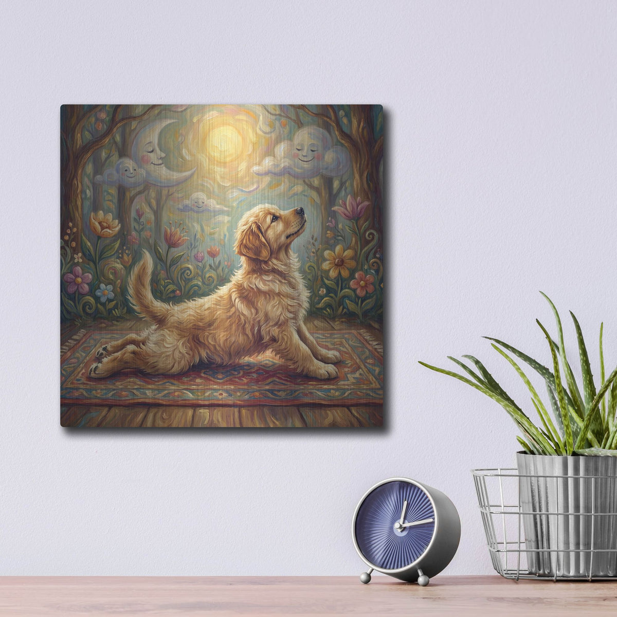 'Golden Retriever Yoga Cobra Pose' by Rich Monet Metal Wall Art