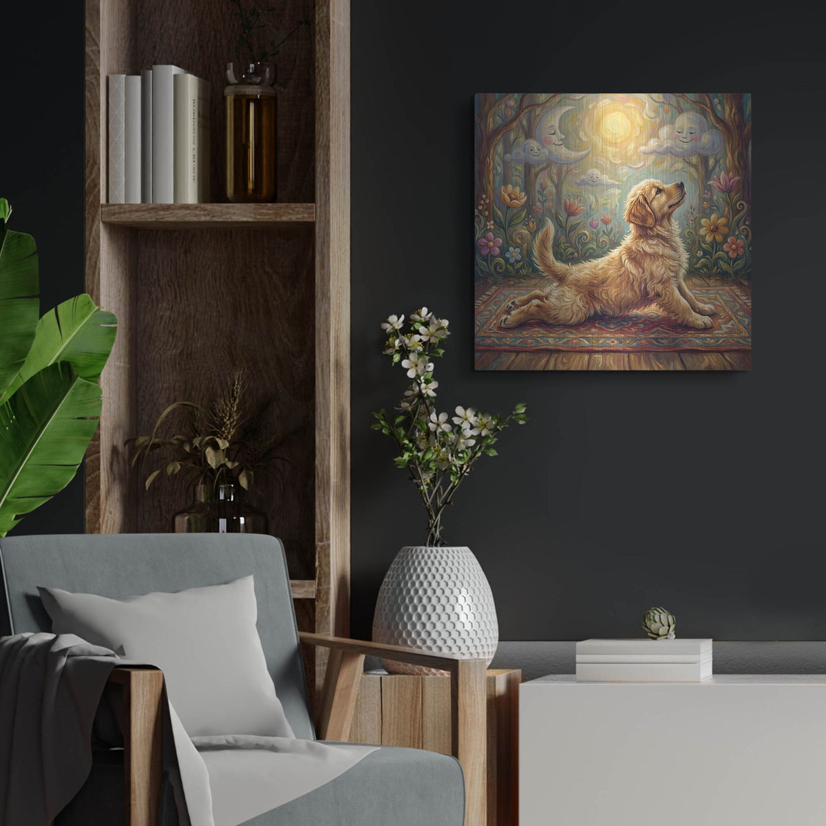 'Golden Retriever Yoga Cobra Pose' by Rich Monet Metal Wall Art