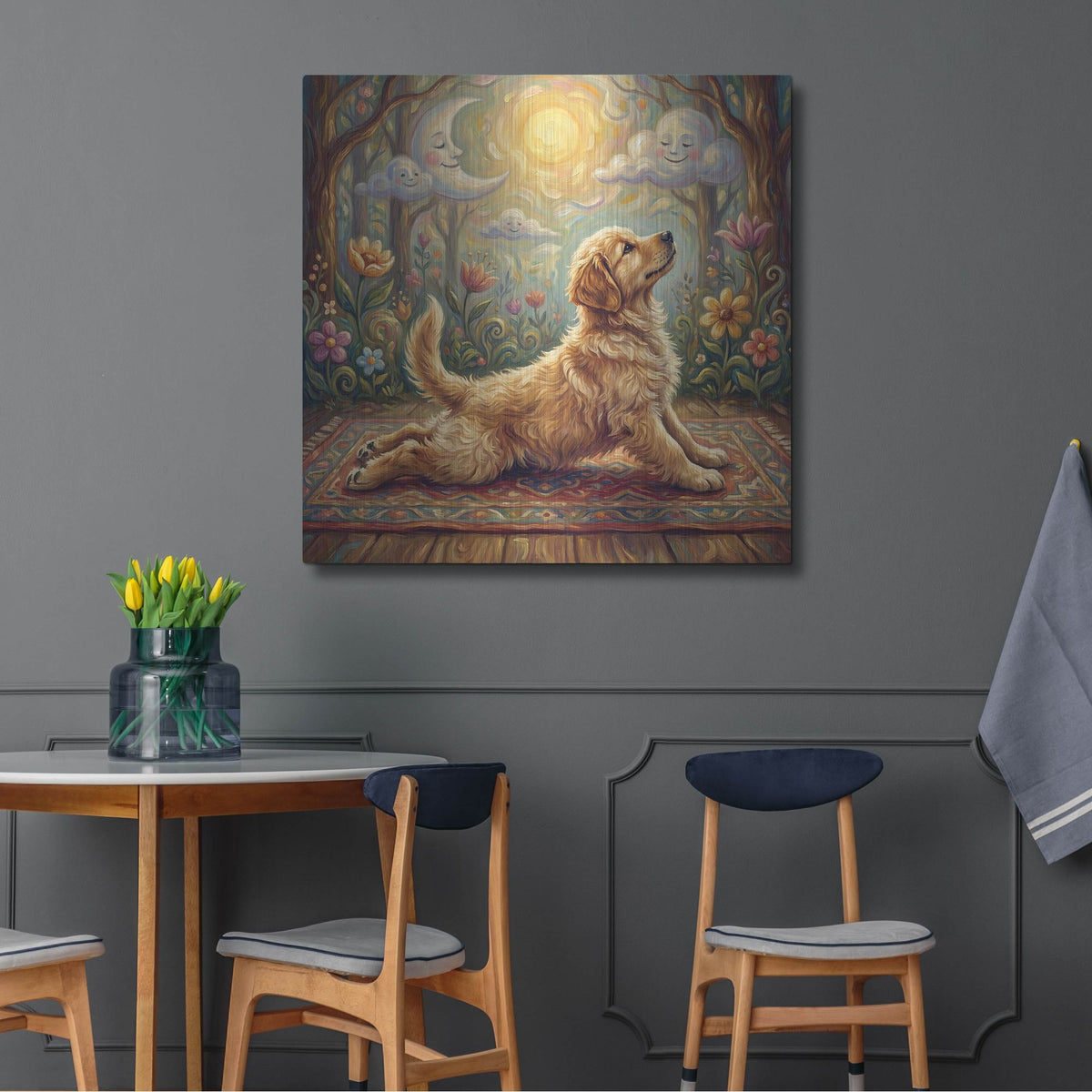 'Golden Retriever Yoga Cobra Pose' by Rich Monet Metal Wall Art