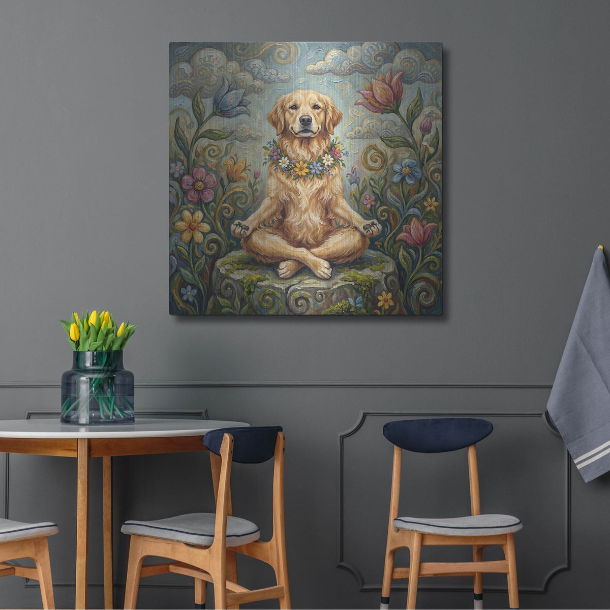 'Golden Retriever Yoga Lotus Pose' by Rich Monet Metal Wall Art