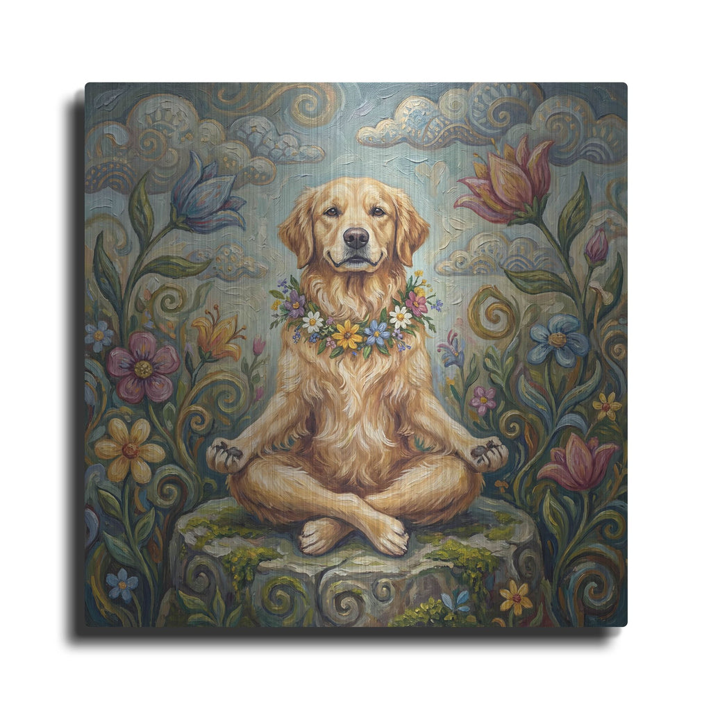 'Golden Retriever Yoga Lotus Pose' by Rich Monet Metal Wall Art