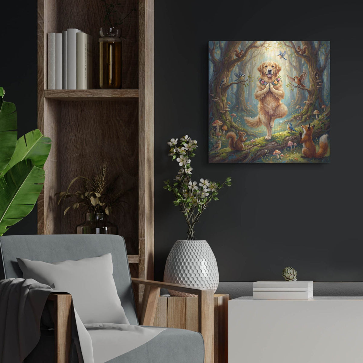 'Golden Retriever Yoga Tree Pose' by Rich Monet Metal Wall Art