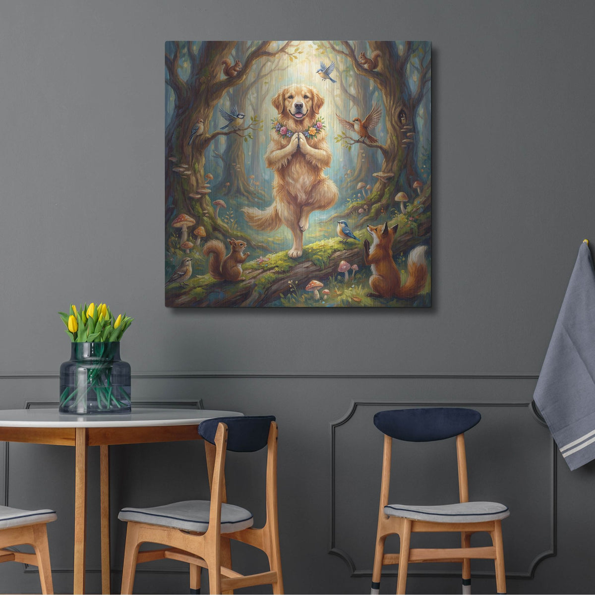 'Golden Retriever Yoga Tree Pose' by Rich Monet Metal Wall Art