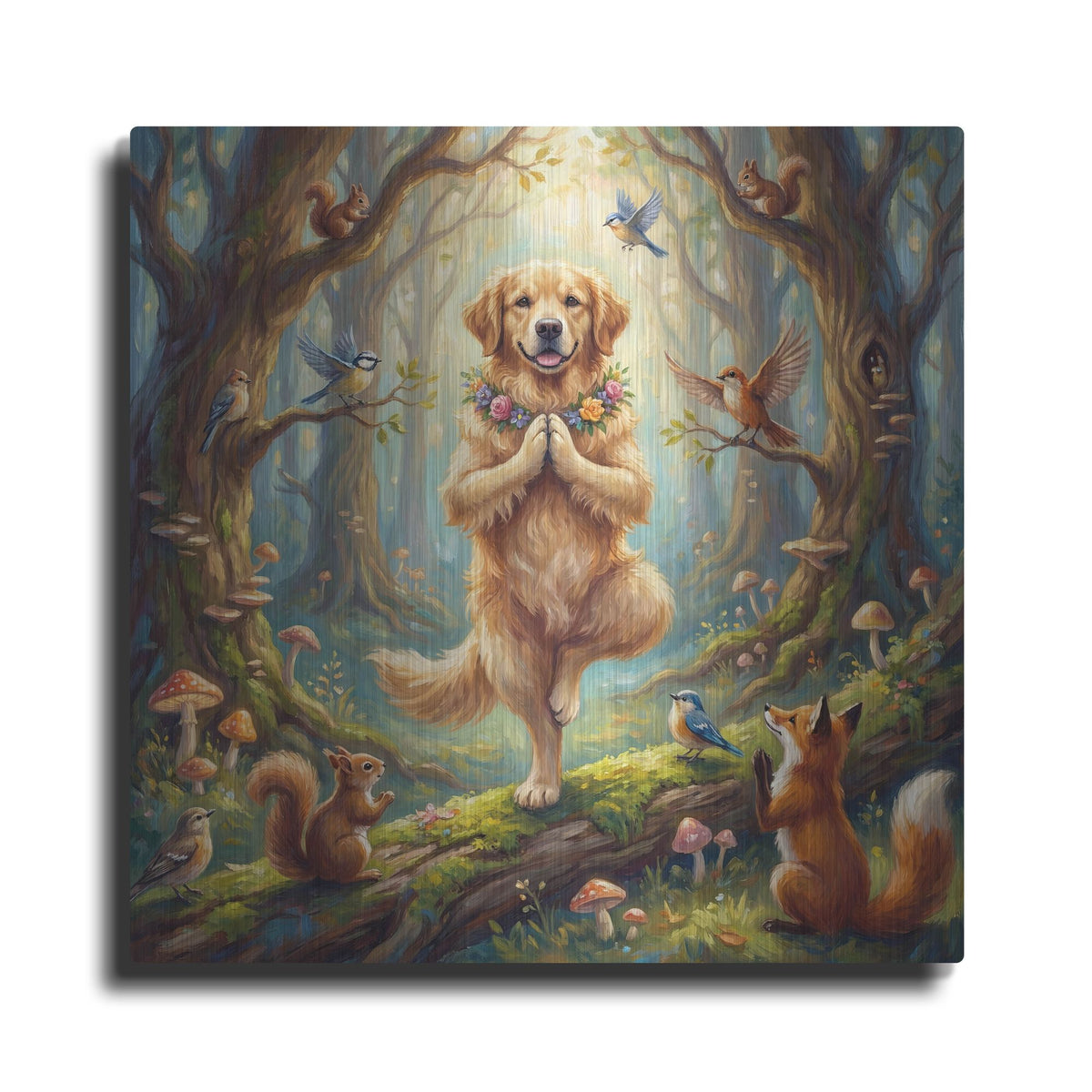 'Golden Retriever Yoga Tree Pose' by Rich Monet Metal Wall Art