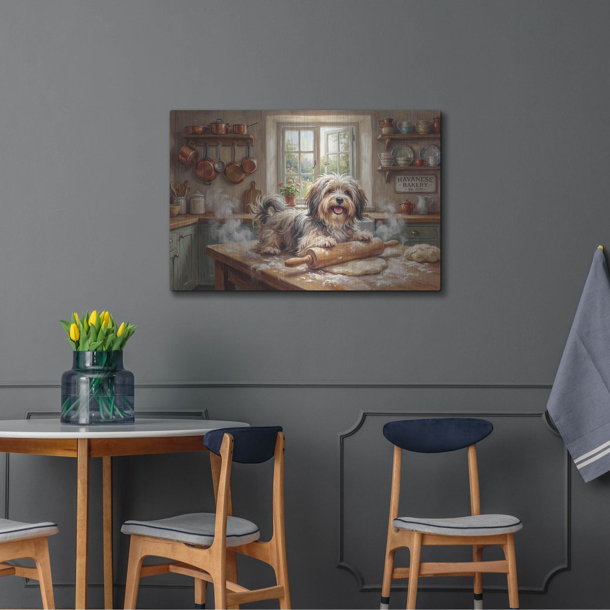 'Havanese In The Kitchen' by Rich Monet Metal Wall Art