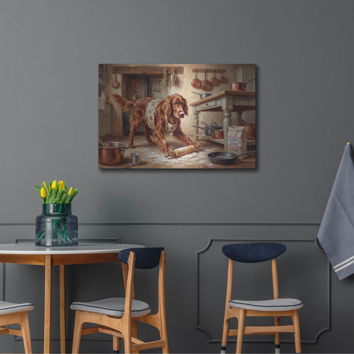 'Irish Setter In The Kitchen' by Rich Monet Metal Wall Art
