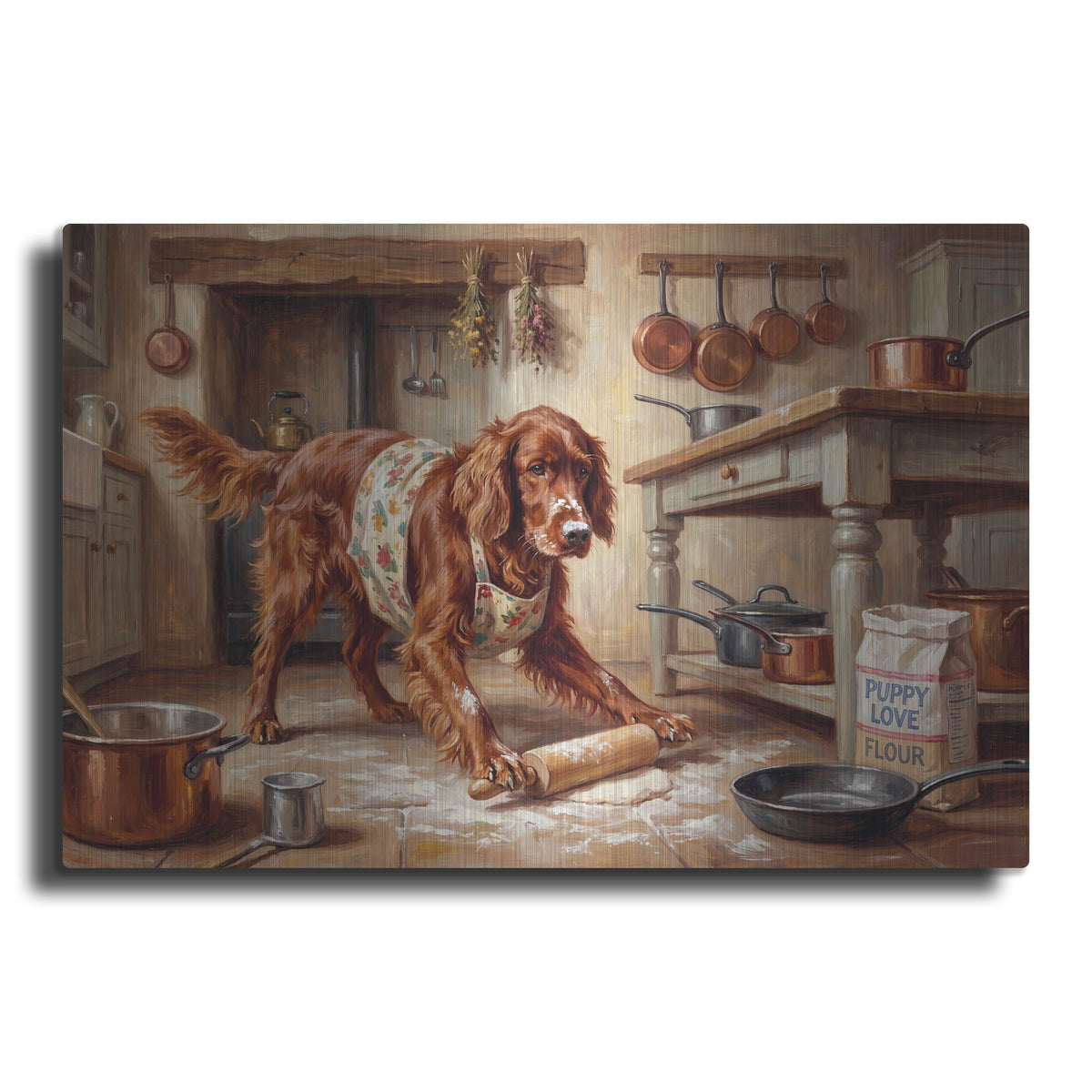 'Irish Setter In The Kitchen' by Rich Monet Metal Wall Art