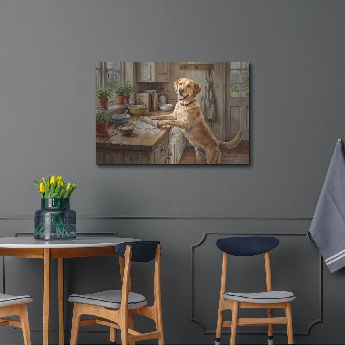 'Labrador Retriever In The Kitchen' by Rich Monet Metal Wall Art