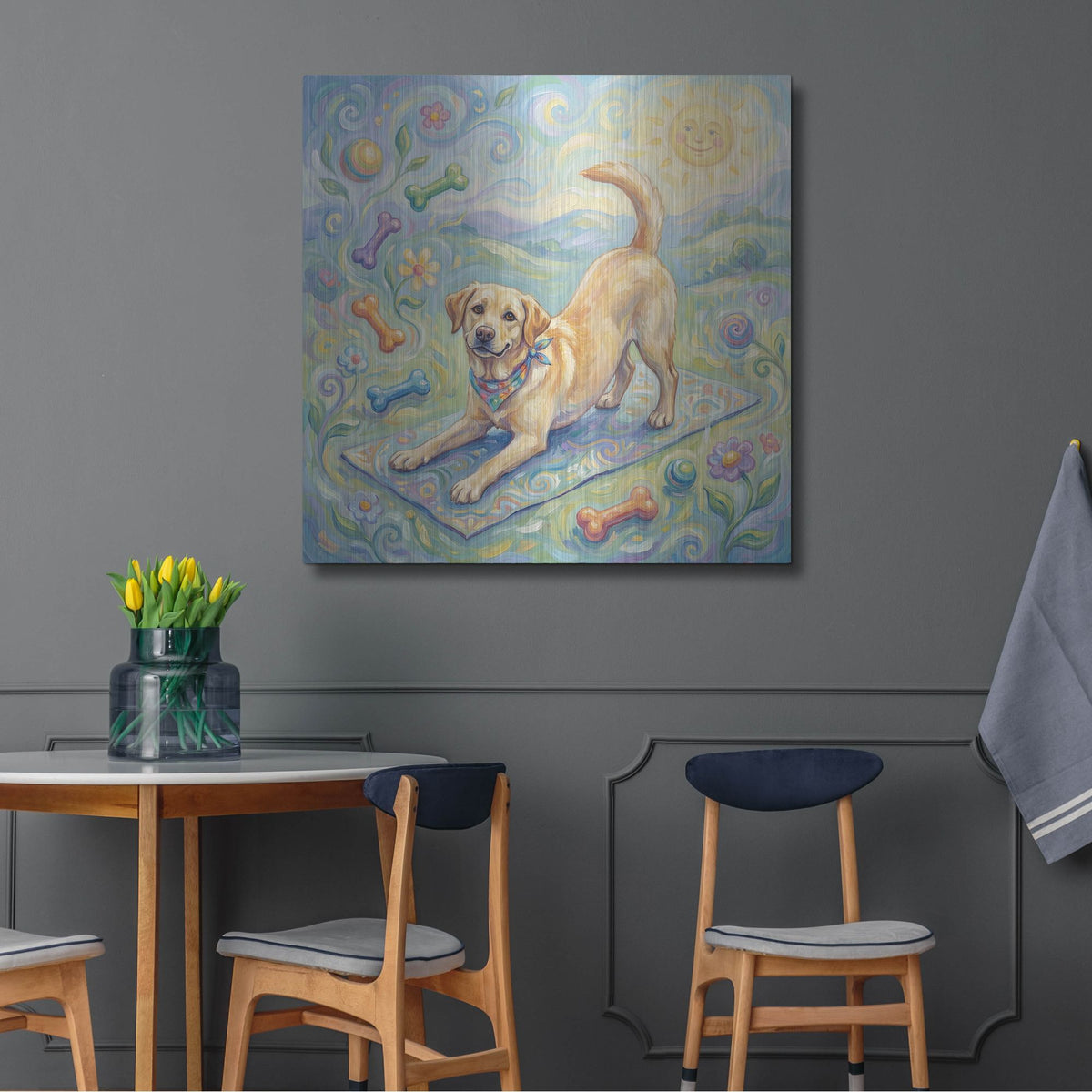 'Labrador Retriever Yoga Cobra Pose' by Rich Monet Metal Wall Art