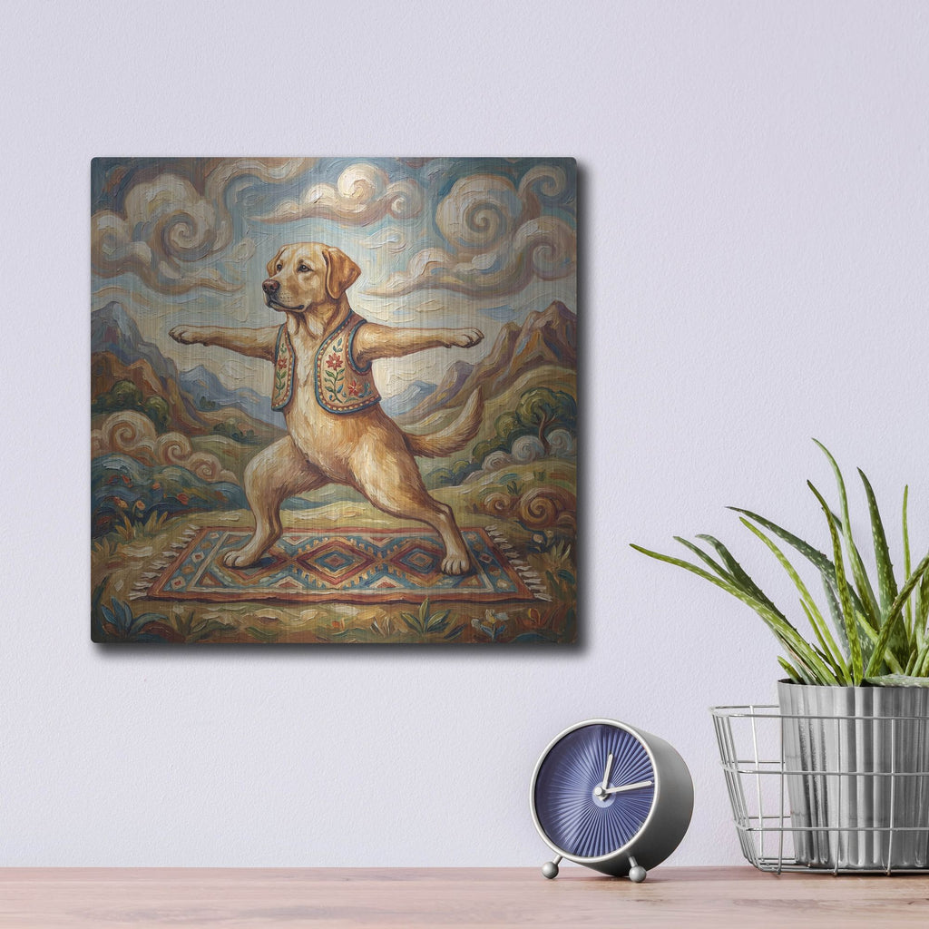 'Labrador Retriever Yoga Warrior Pose' by Rich Monet Metal Wall Art
