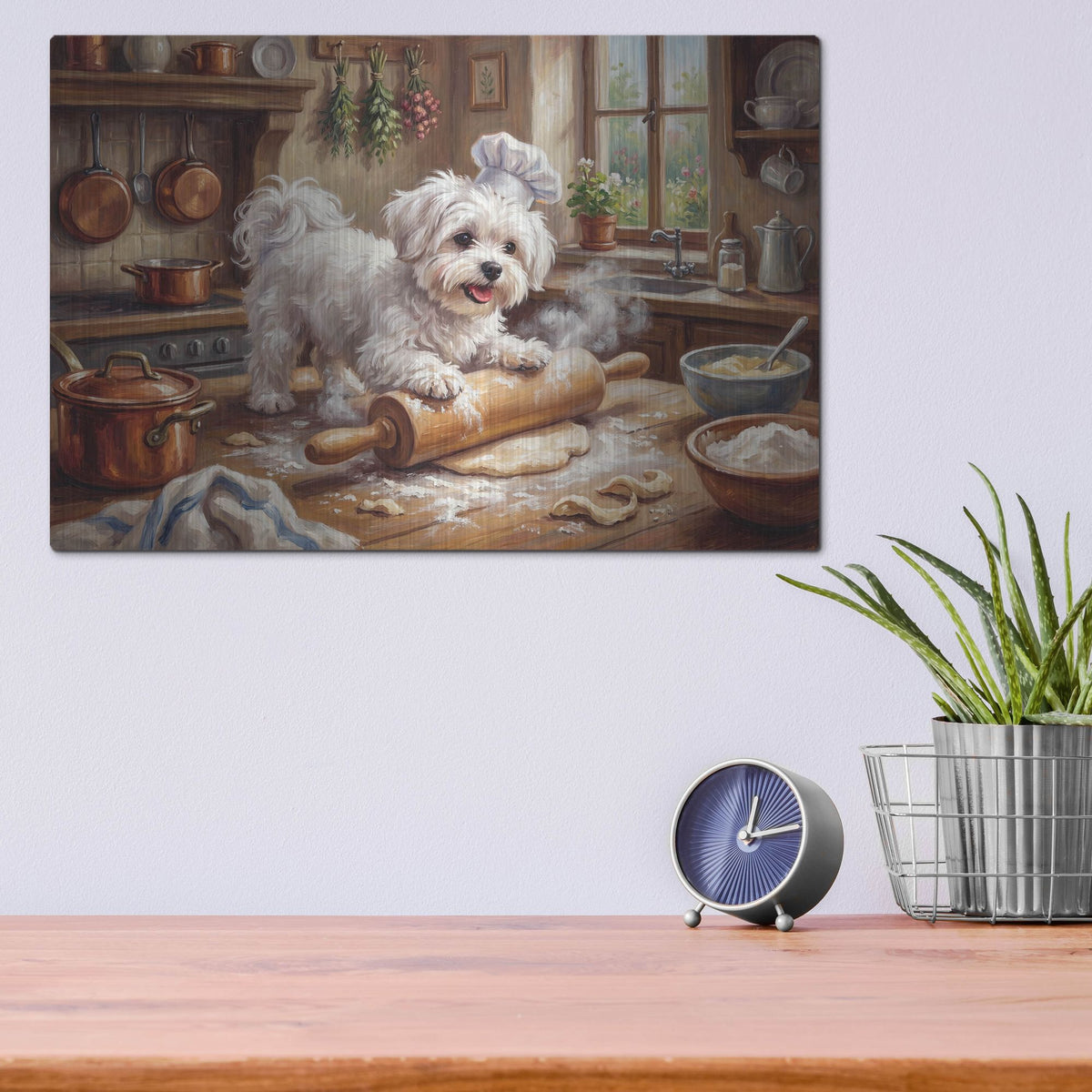'Maltese In The Kitchen' by Rich Monet Metal Wall Art