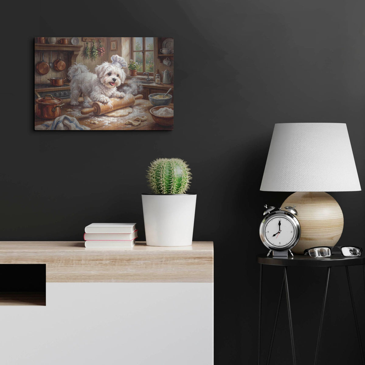'Maltese In The Kitchen' by Rich Monet Metal Wall Art