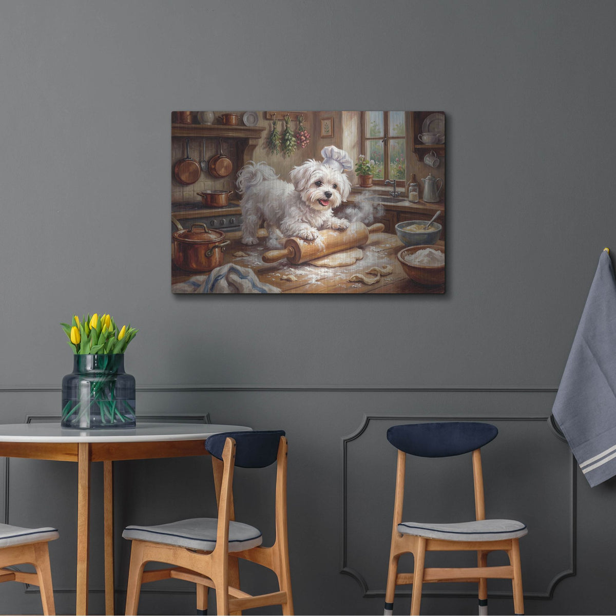 'Maltese In The Kitchen' by Rich Monet Metal Wall Art