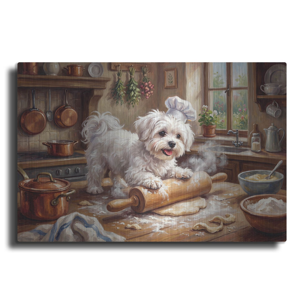 'Maltese In The Kitchen' by Rich Monet Metal Wall Art