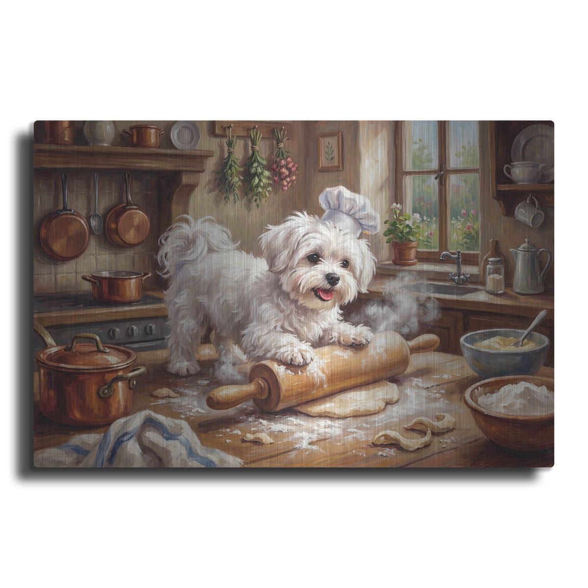 'Maltese In The Kitchen' by Rich Monet Metal Wall Art