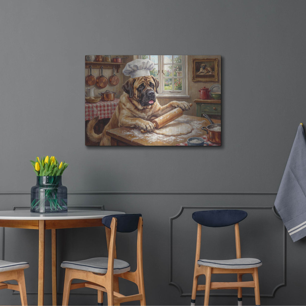 'Mastiff In The Kitchen' by Rich Monet Metal Wall Art