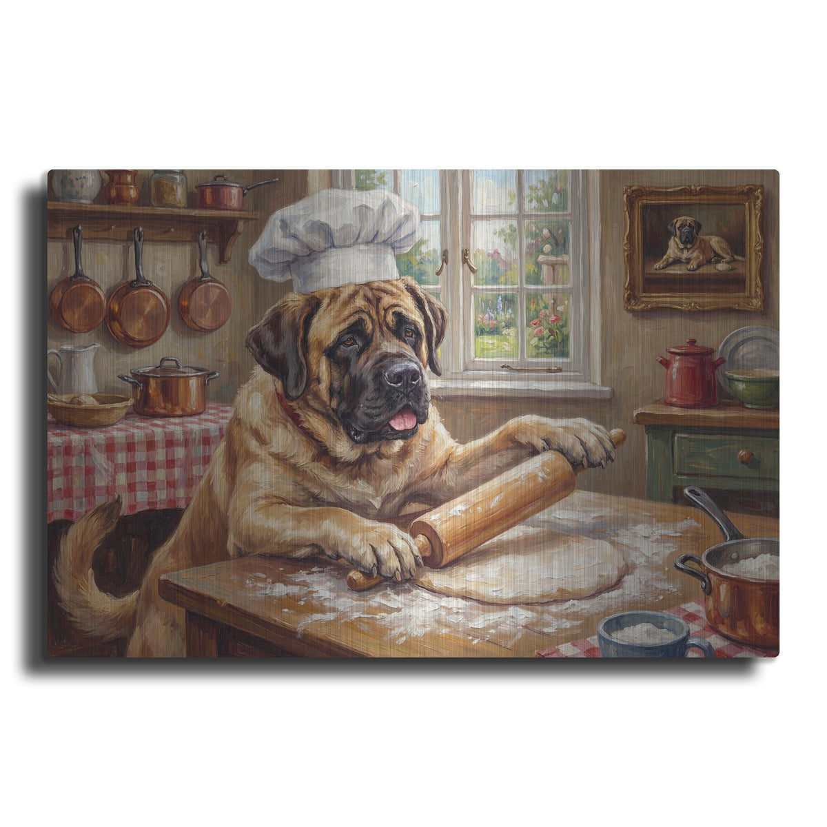 'Mastiff In The Kitchen' by Rich Monet Metal Wall Art