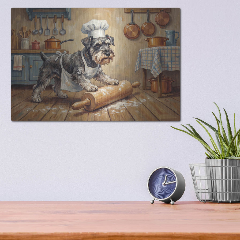 'Miniature Schnauzer In The Kitchen' by Rich Monet Metal Wall Art