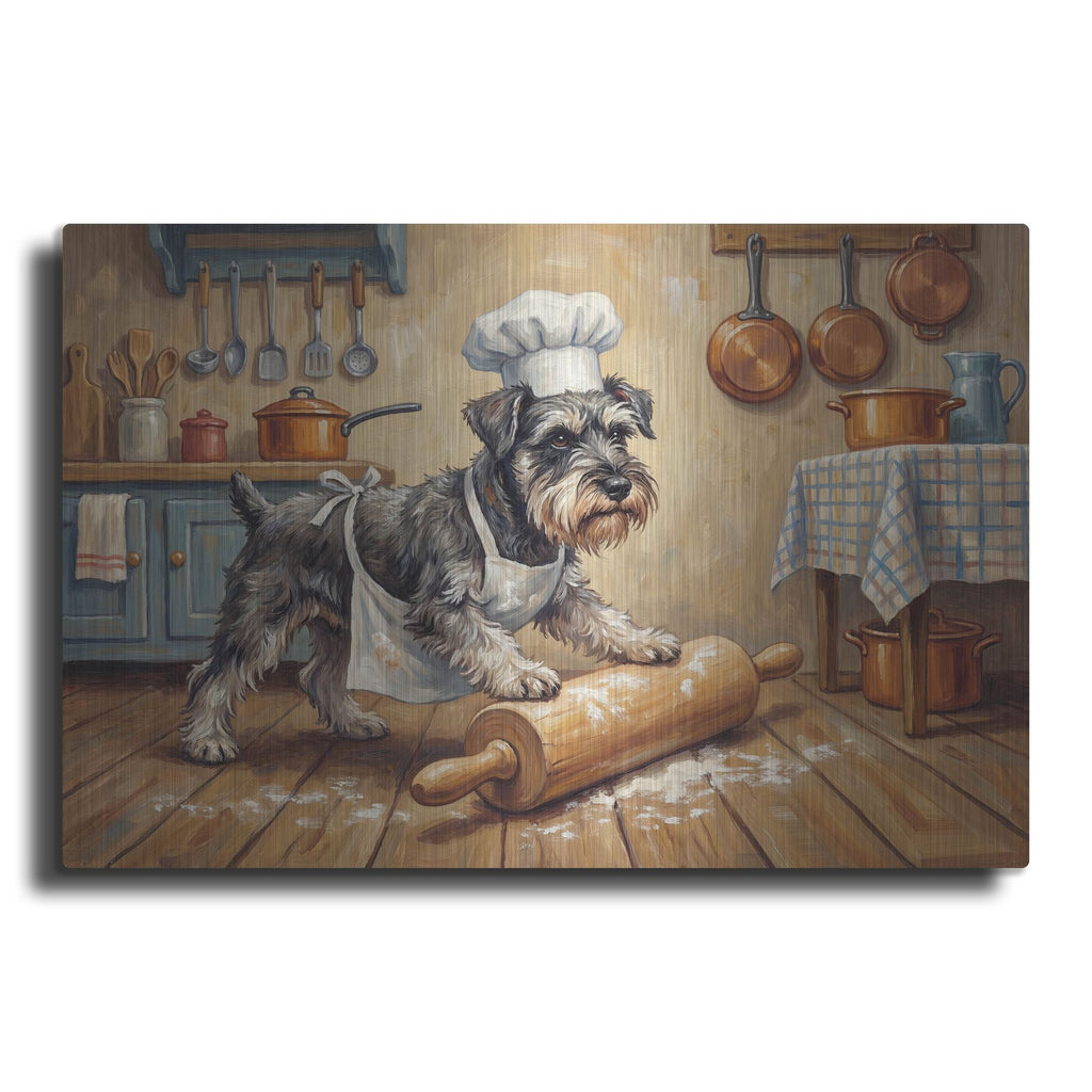 'Miniature Schnauzer In The Kitchen' by Rich Monet Metal Wall Art