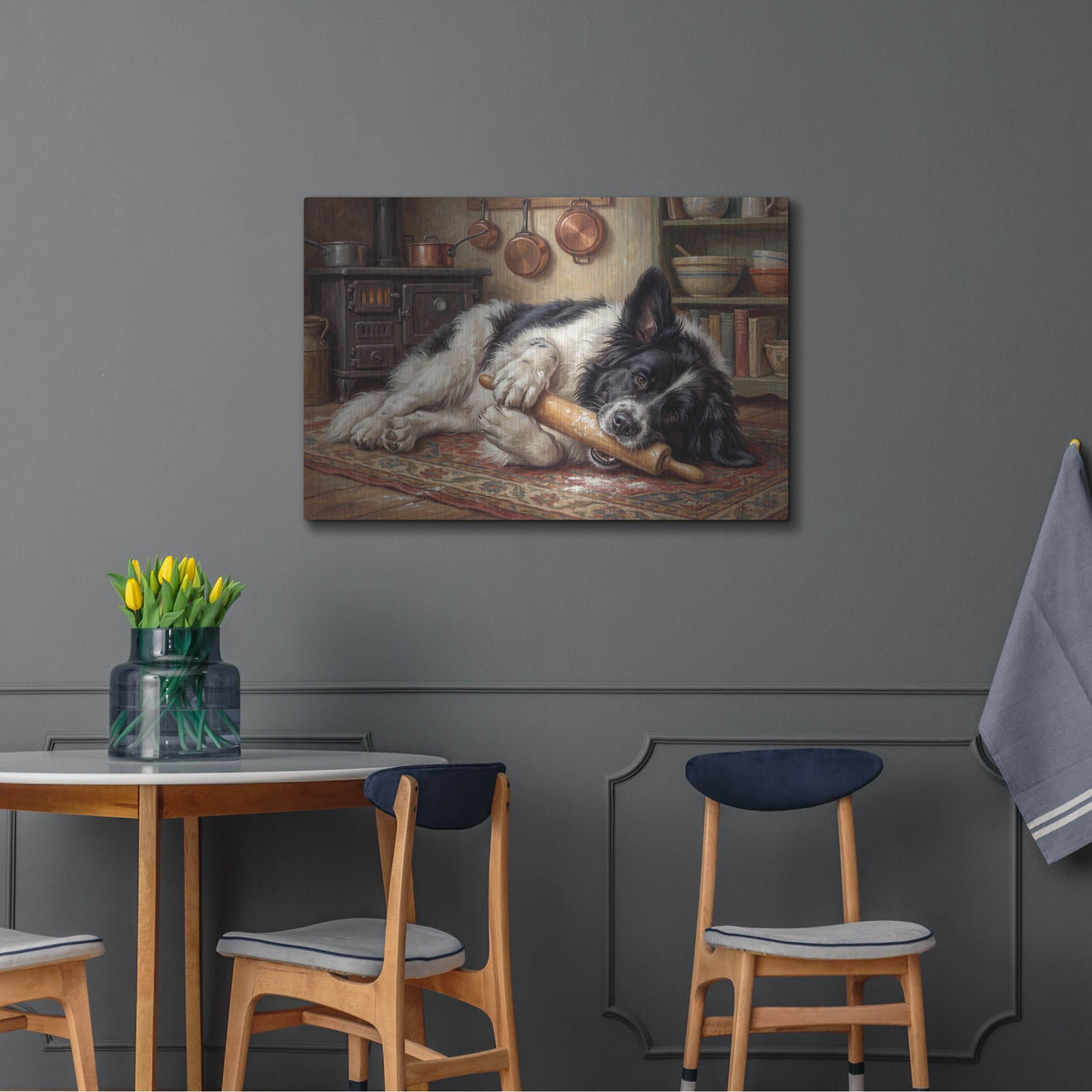 'Newfoundland In The Kitchen' by Rich Monet Metal Wall Art