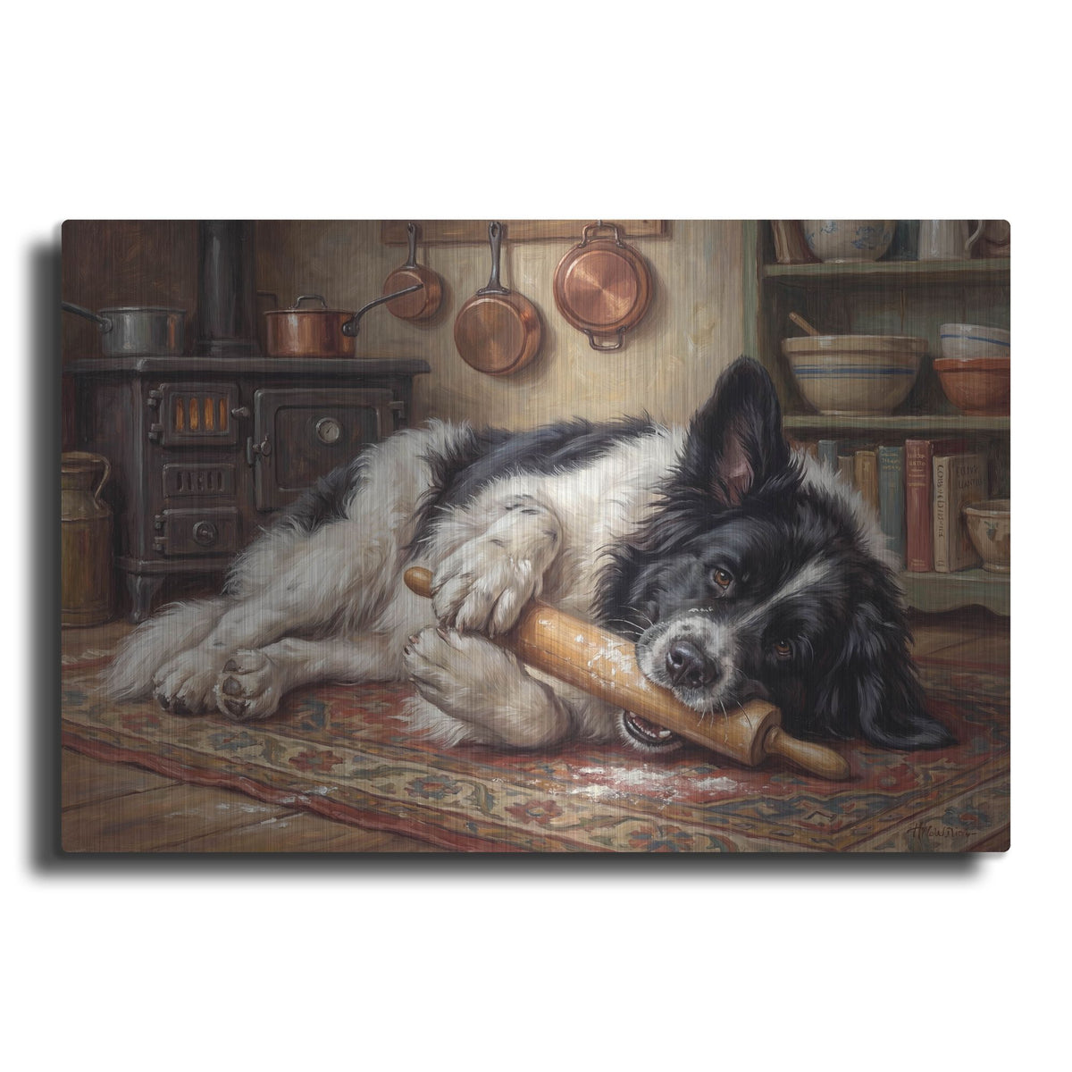 'Newfoundland In The Kitchen' by Rich Monet Metal Wall Art