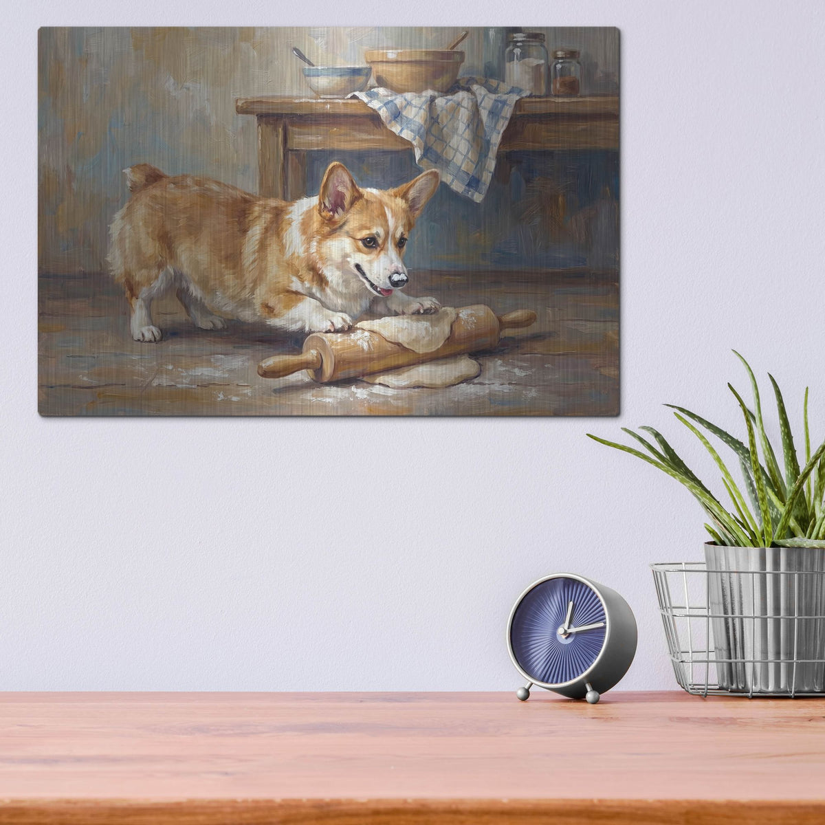 'Pembroke Welsh Corgi In The Kitchen' by Rich Monet Metal Wall Art