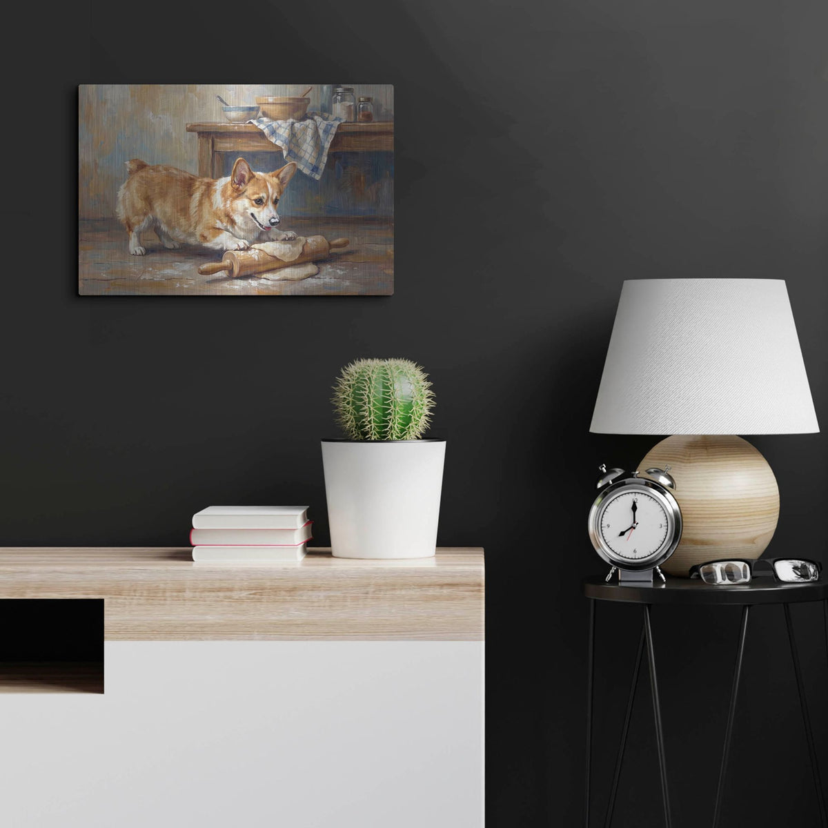 'Pembroke Welsh Corgi In The Kitchen' by Rich Monet Metal Wall Art