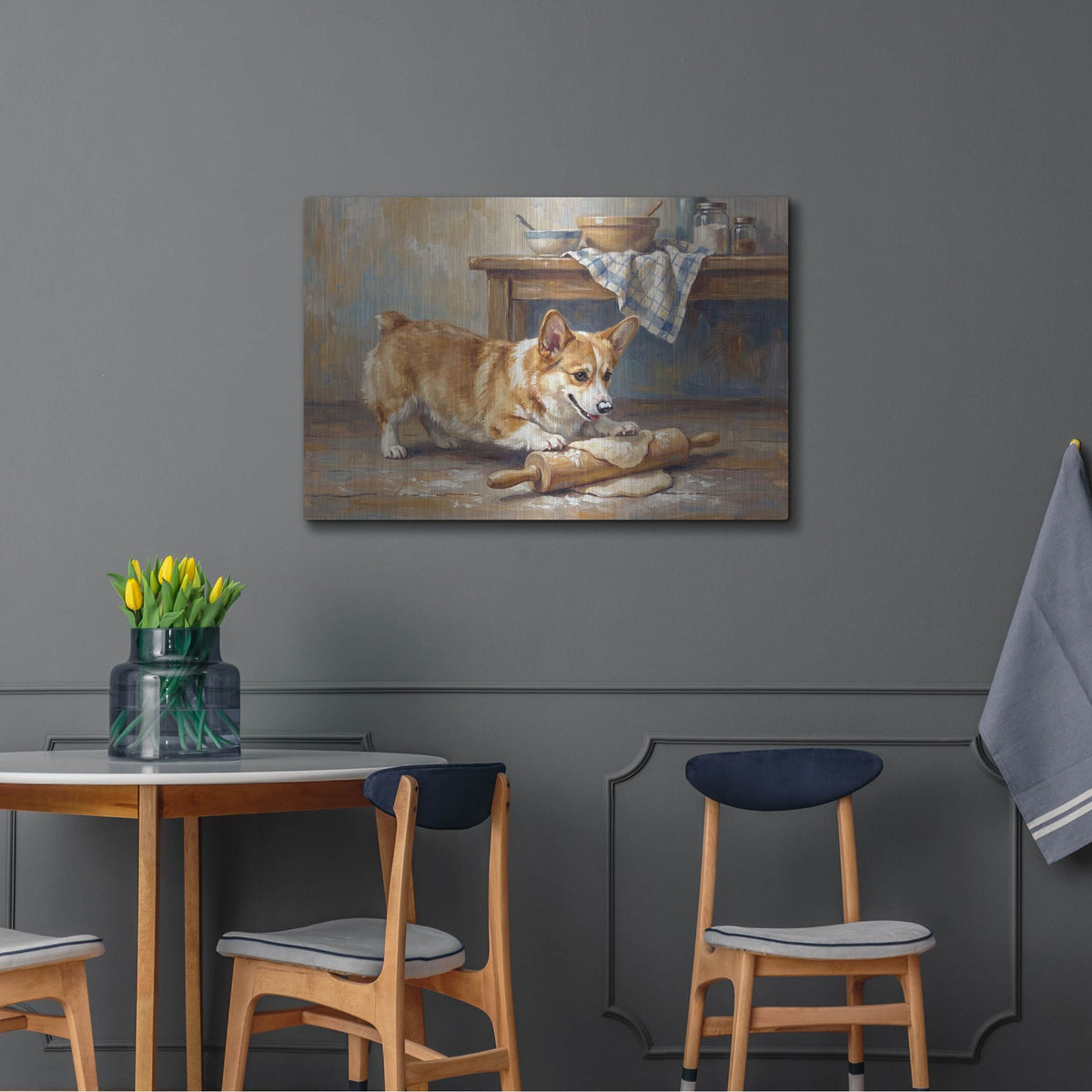 'Pembroke Welsh Corgi In The Kitchen' by Rich Monet Metal Wall Art