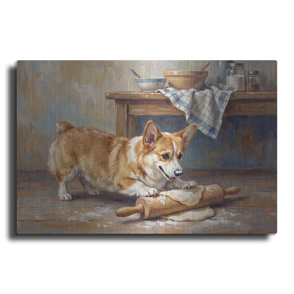'Pembroke Welsh Corgi In The Kitchen' by Rich Monet Metal Wall Art