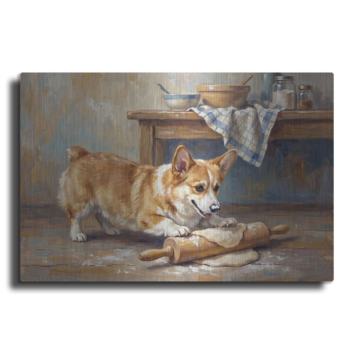 'Pembroke Welsh Corgi In The Kitchen' by Rich Monet Metal Wall Art