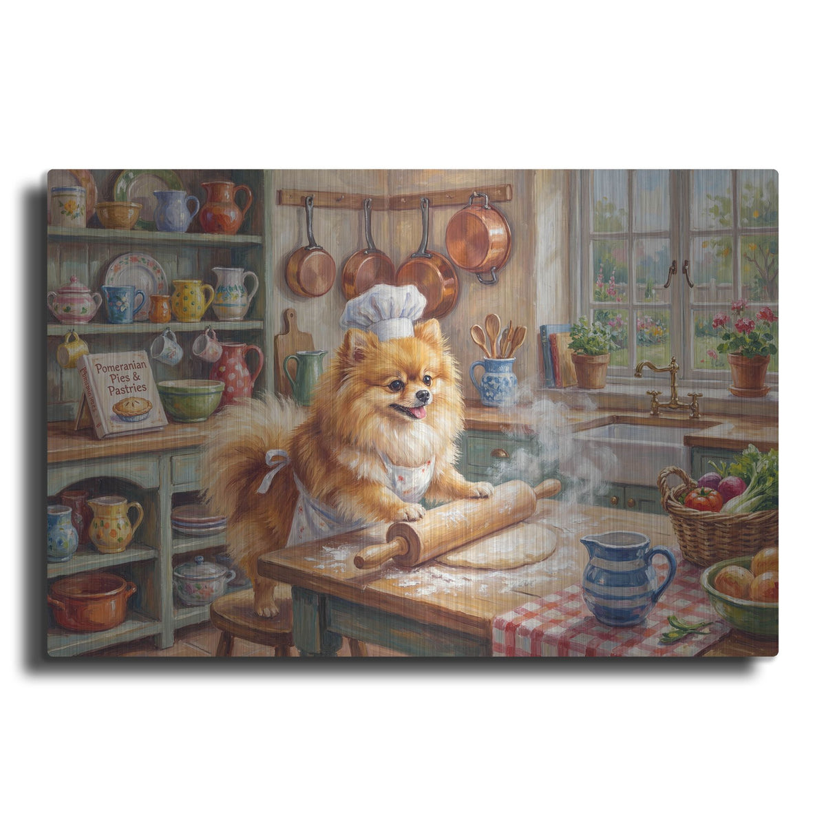 'Pomeranian In The Kitchen' by Rich Monet Metal Wall Art