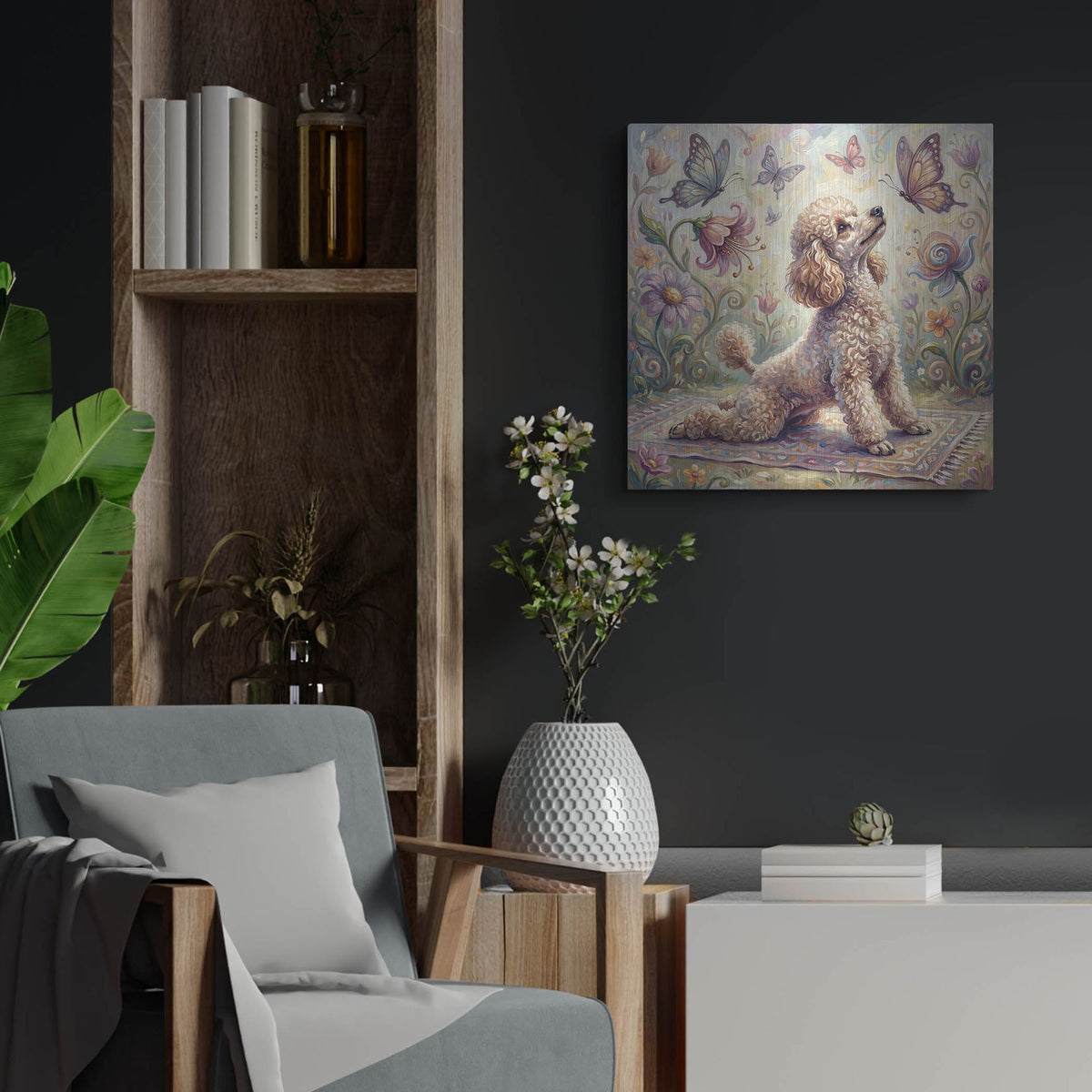 'Poodle Yoga Cobra Pose' by Rich Monet Metal Wall Art