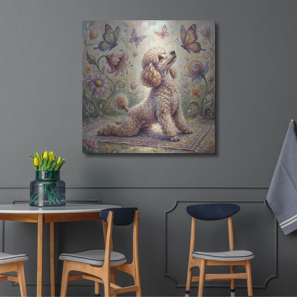 'Poodle Yoga Cobra Pose' by Rich Monet Metal Wall Art