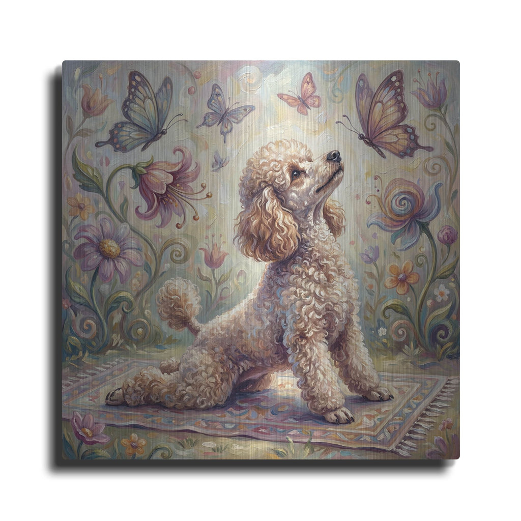 'Poodle Yoga Cobra Pose' by Rich Monet Metal Wall Art