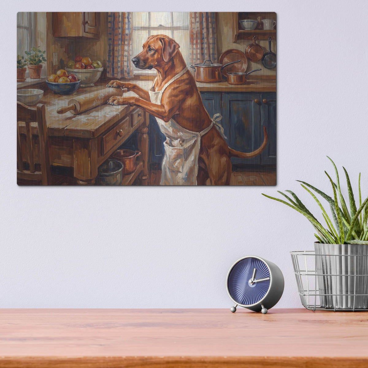 'Rhodesian Ridgeback In The Kitchen' by Rich Monet Metal Wall Art