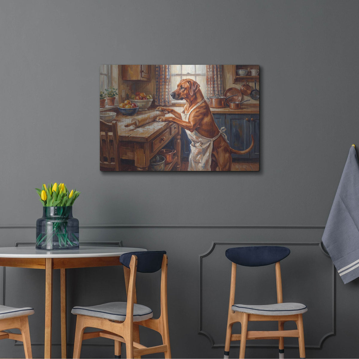 'Rhodesian Ridgeback In The Kitchen' by Rich Monet Metal Wall Art