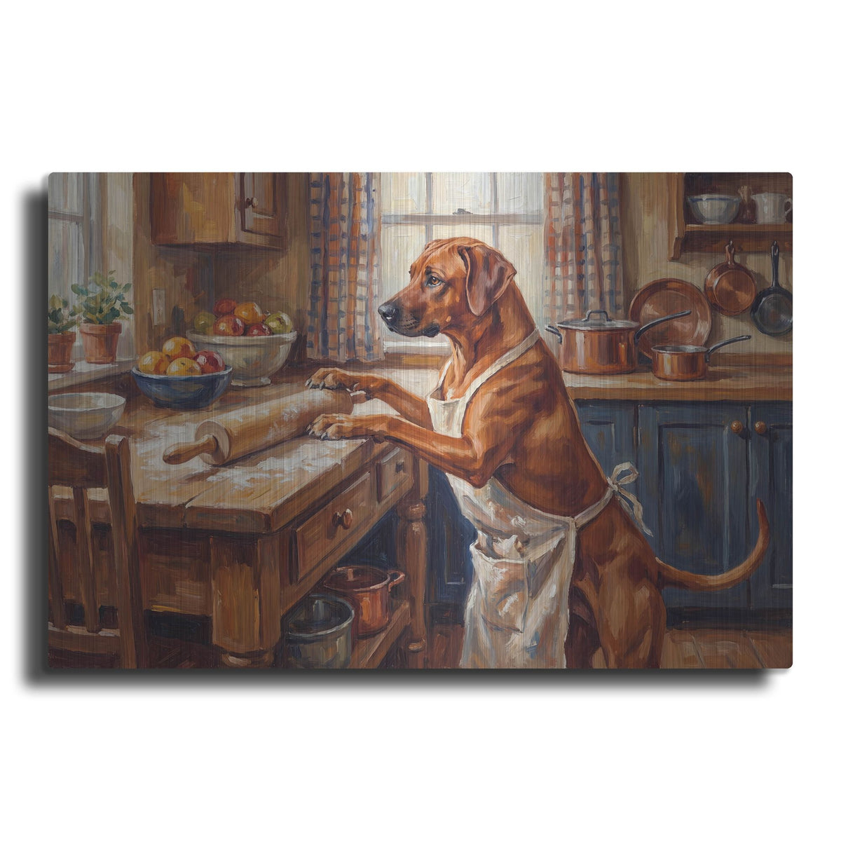 'Rhodesian Ridgeback In The Kitchen' by Rich Monet Metal Wall Art