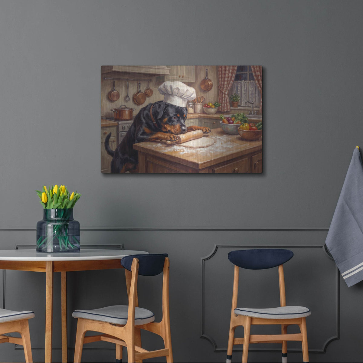 'Rottweiler In The Kitchen' by Rich Monet Metal Wall Art