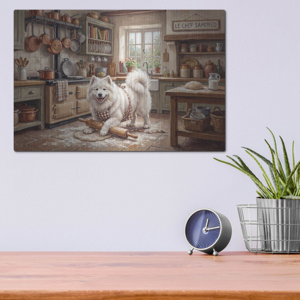'Samoyed In The Kitchen' by Rich Monet Metal Wall Art