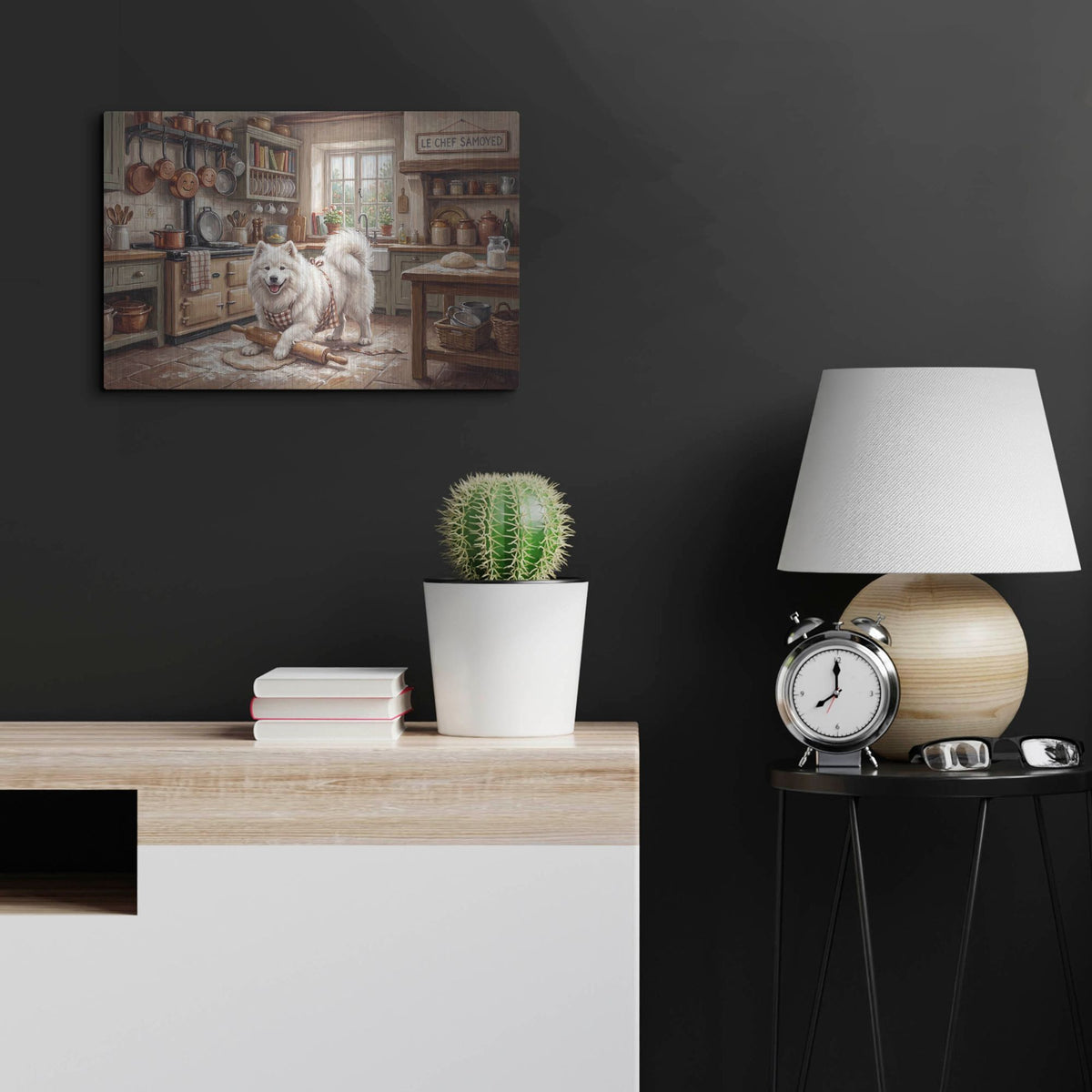 'Samoyed In The Kitchen' by Rich Monet Metal Wall Art