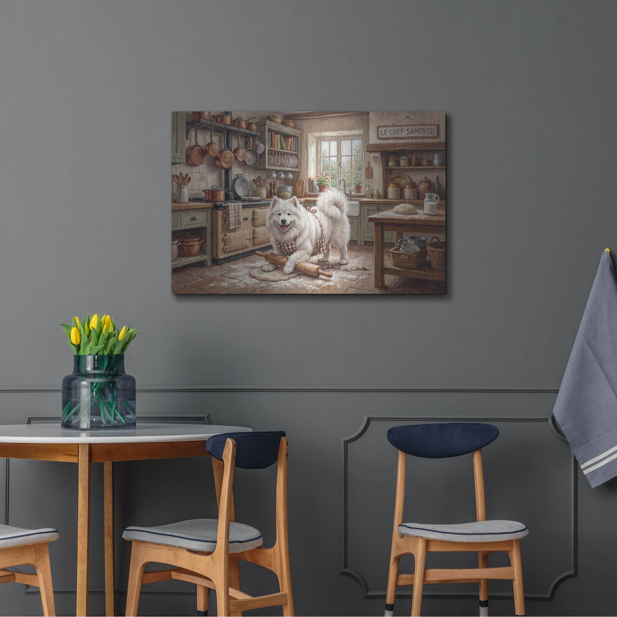 'Samoyed In The Kitchen' by Rich Monet Metal Wall Art