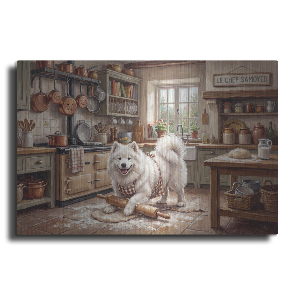 'Samoyed In The Kitchen' by Rich Monet Metal Wall Art