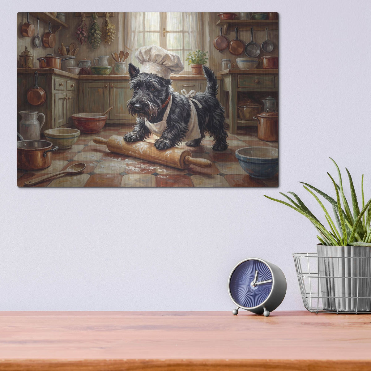 'Scottish Terrier In The Kitchen' by Rich Monet Metal Wall Art