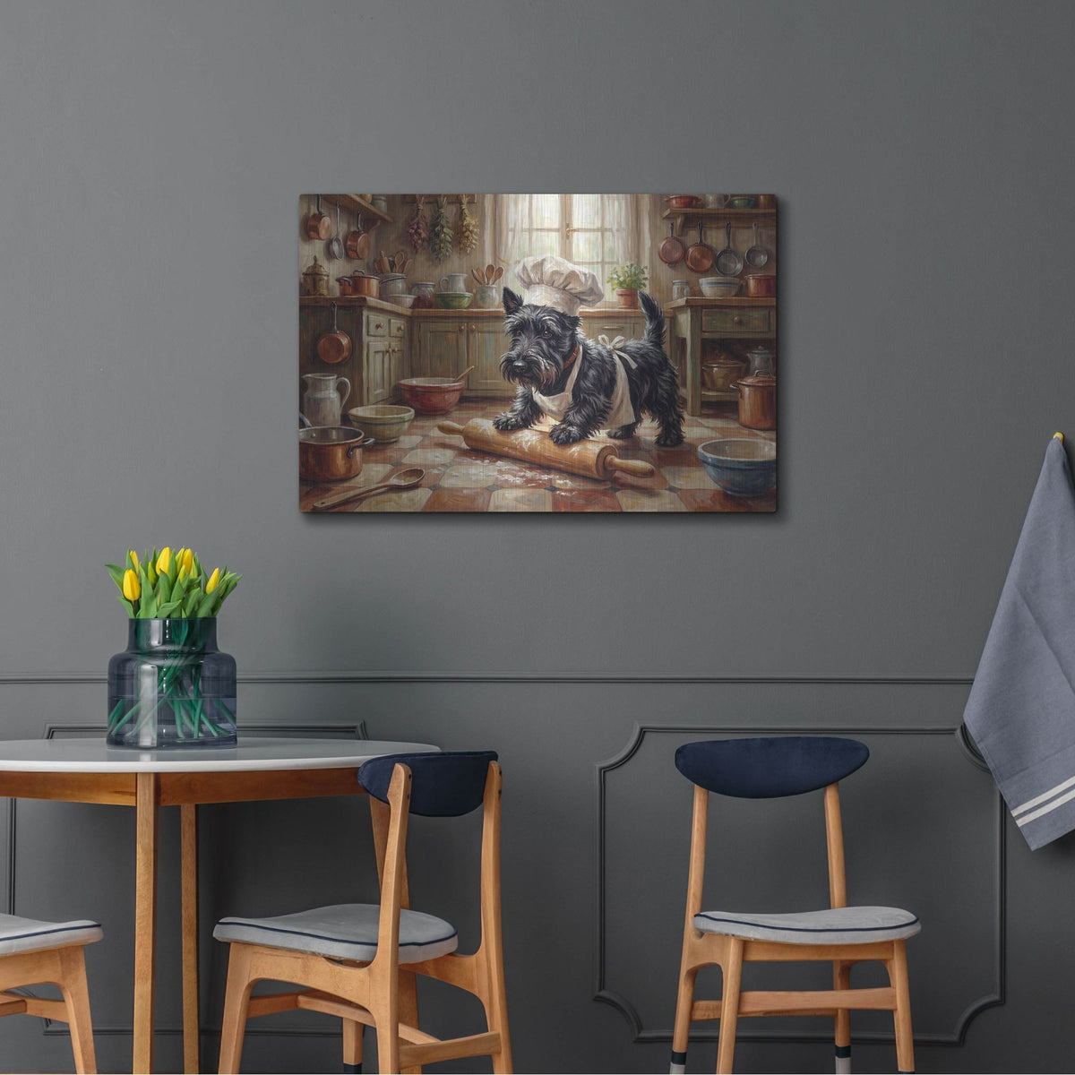 'Scottish Terrier In The Kitchen' by Rich Monet Metal Wall Art