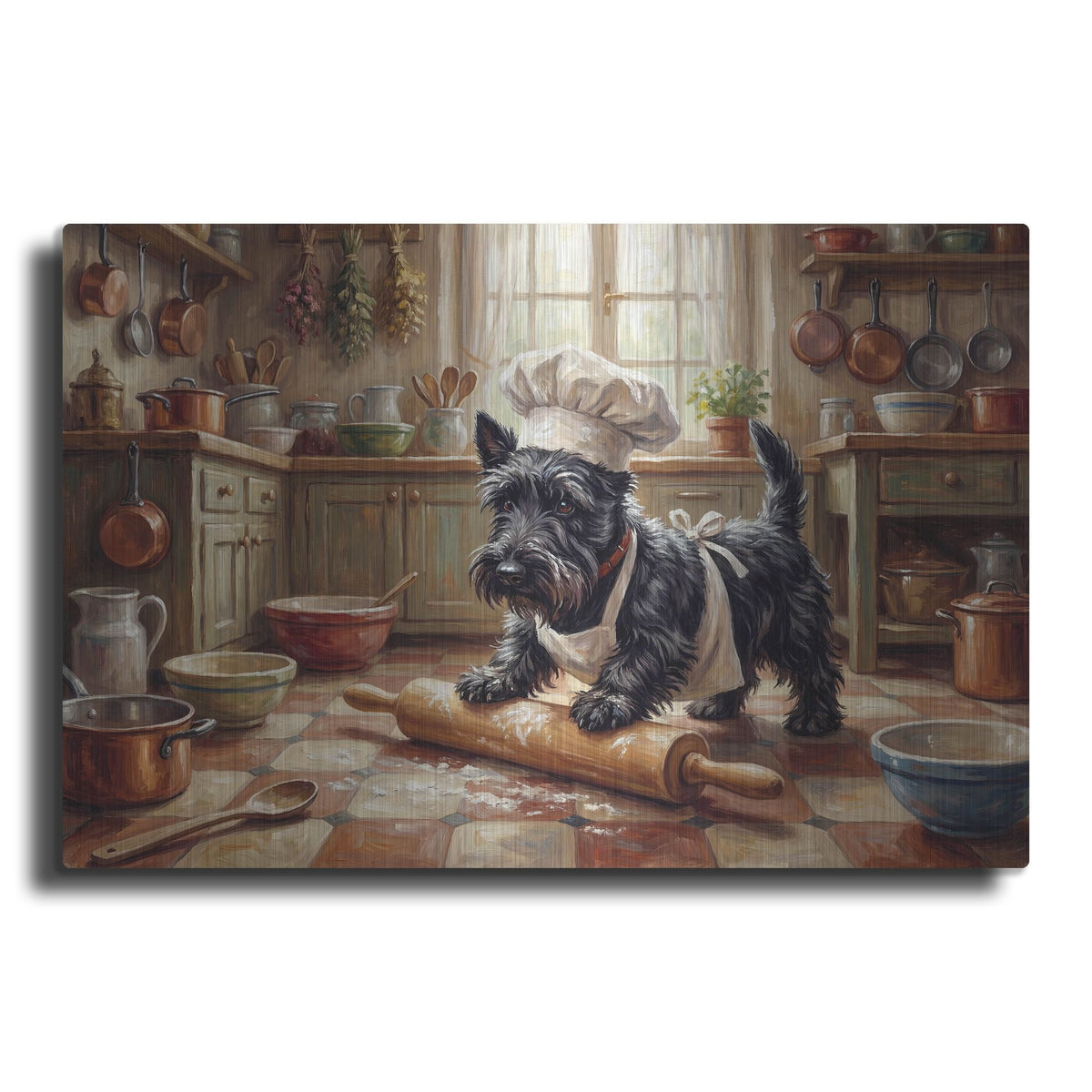 'Scottish Terrier In The Kitchen' by Rich Monet Metal Wall Art