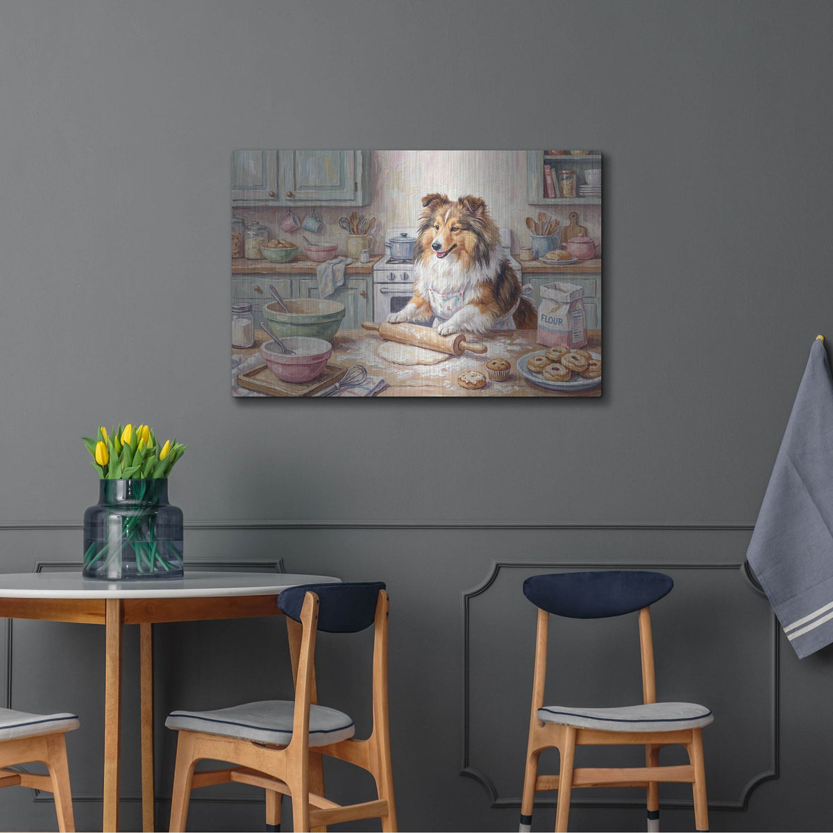 'Shetland Sheepdog In The Kitchen' by Rich Monet Metal Wall Art