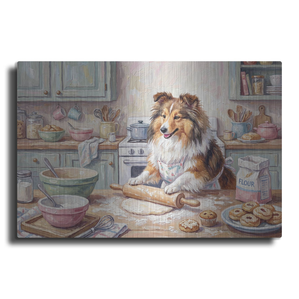 'Shetland Sheepdog In The Kitchen' by Rich Monet Metal Wall Art